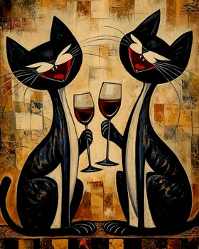 Black Cats Share a Laugh - Wine Wall Art Prints – 8″x10″ Artwork for 11″x14″ Frame