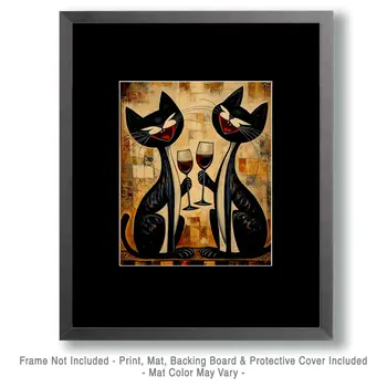 Black Cats Share a Laugh - Wine Wall Art Prints – 8″x10″ Artwork for 11″x14″ Frame