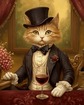 Gentleman Cat with Wine Glass - Wine Wall Art Prints – 8″x10″ Artwork for 11″x14″ Frame