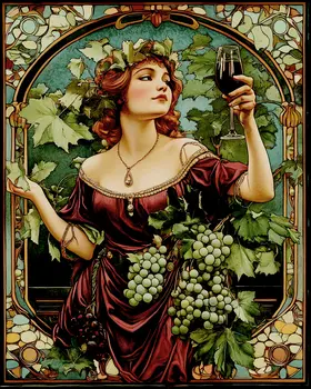 Nouveau Lady with Wine Glass - Wine Wall Art Prints – 8″x10″ Artwork for 11″x14″ Frame