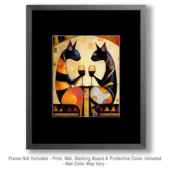 Deco Cats with Wine Glasses - Wine Wall Art Prints – 8″x10″ Artwork for 11″x14″ Frame