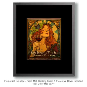 Wine Improves with Age - Wine Wall Art Prints – 8″x10″ Artwork for 11″x14″ Frame