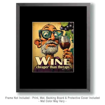 Chaeper than Therapy - Wine Wall Art Prints – 8″x10″ Artwork for 11″x14″ Frame