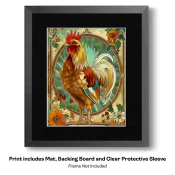 Art Nouveau Proud Chicken - Animal Kingdom Wall Art Prints in Art Nouveau Style – 8″x10″ Artwork for 11″x14″ Frame
