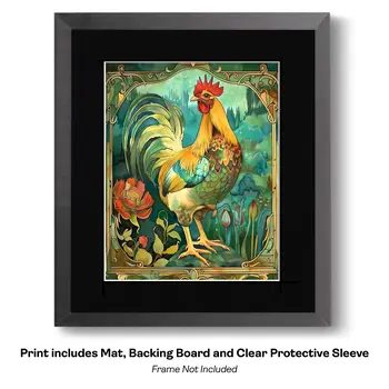 Art Nouveau Introspective Chicken - Animal Kingdom Wall Art Prints in Art Nouveau Style – 8″x10″ Artwork for 11″x14″ Frame