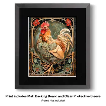 Art Nouveau Proud Chicken - Animal Kingdom Wall Art Prints in Art Nouveau Style – 8″x10″ Artwork for 11″x14″ Frame
