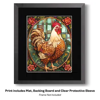 Art Nouveau Country Chicken - Animal Kingdom Wall Art Prints in Art Nouveau Style – 8″x10″ Artwork for 11″x14″ Frame