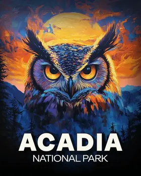 Midnight Owl - Acadia National Park Souvenir Art Prints - 8"x10" Artwork for 11"x14" Frame