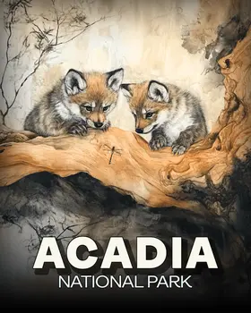 Two Wolf Pups Eye Dragonfly - Acadia National Park Souvenir Art Prints - 8"x10" Artwork for 11"x14" Frame