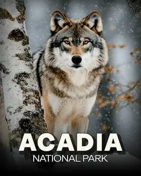 Wolf by Birch - Acadia National Park Souvenir Art Prints - 8"x10" Artwork for 11"x14" Frame