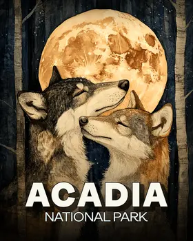 Wolves in Love - Acadia National Park Souvenir Art Prints - 8"x10" Artwork for 11"x14" Frame
