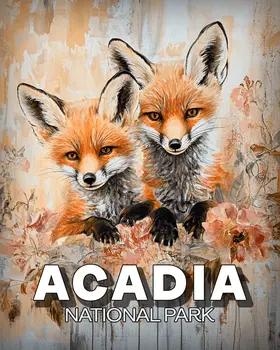 Two Fox Pups - Acadia National Park Souvenir Art Prints - 8"x10" Artwork for 11"x14" Frame