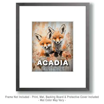 Two Fox Pups - Acadia National Park Souvenir Art Prints - 8"x10" Artwork for 11"x14" Frame