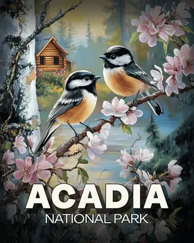 Chickadees - Acadia National Park Souvenir Art Prints - 8"x10" Artwork for 11"x14" Frame