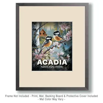 Chickadees - Acadia National Park Souvenir Art Prints - 8"x10" Artwork for 11"x14" Frame