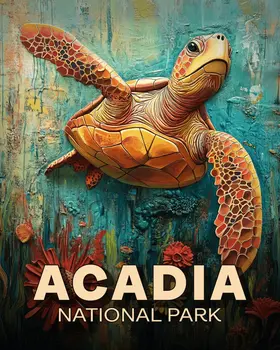 Folk Art Sea Turtle - Acadia National Park Souvenir Art Prints - 8"x10" Artwork for 11"x14" Frame
