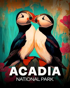 Puffins in Love - Acadia National Park Souvenir Art Prints - 8"x10" Artwork for 11"x14" Frame