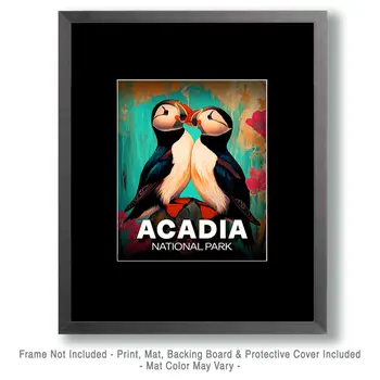 Puffins in Love - Acadia National Park Souvenir Art Prints - 8"x10" Artwork for 11"x14" Frame