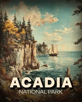 Vintage Maine Coast - Acadia National Park Souvenir Art Prints - 8"x10" Artwork for 11"x14" Frame