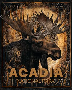 Stylized Moose - Acadia National Park Souvenir Art Prints - 8"x10" Artwork for 11"x14" Frame