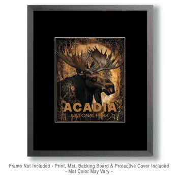 Stylized Moose - Acadia National Park Souvenir Art Prints - 8"x10" Artwork for 11"x14" Frame