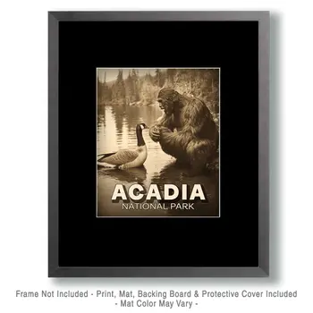 Bigfoot Talking to a Canadian Goose - Acadia National Park Souvenir Art Prints - 8"x10" Artwork for 11"x14" Frame