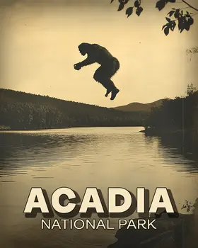 Bigfoot Jump in Lake - Acadia National Park Souvenir Art Prints - 8"x10" Artwork for 11"x14" Frame