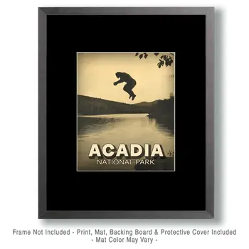 Bigfoot Jump in Lake - Acadia National Park Souvenir Art Prints - 8"x10" Artwork for 11"x14" Frame
