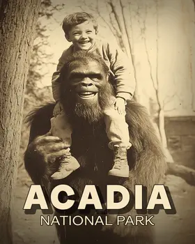 Bigfoot Piggyback - Acadia National Park Souvenir Art Prints - 8"x10" Artwork for 11"x14" Frame