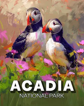 Puffins in Springtime - Acadia National Park Souvenir Art Prints - 8"x10" Artwork for 11"x14" Frame