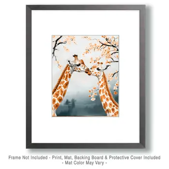 Giraffes #3 - Animals in Love Wall Art Prints – 8″x10″ Artwork for 11″x14″ Frame