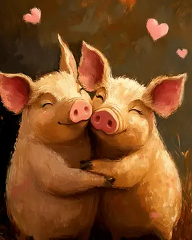 Pigs #1 - Animals in Love Wall Art Prints – 8″x10″ Artwork for 11″x14″ Frame