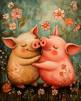 Pigs #4 - Animals in Love Wall Art Prints – 8″x10″ Artwork for 11″x14″ Frame