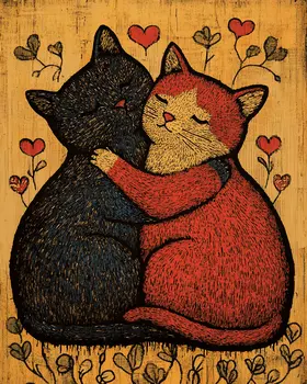 Cats #1 - Animals in Love Wall Art Prints – 8″x10″ Artwork for 11″x14″ Frame