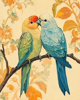 Parakeets #1 - Animals in Love Wall Art Prints – 8″x10″ Artwork for 11″x14″ Frame