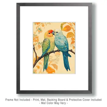 Parakeets #1 - Animals in Love Wall Art Prints – 8″x10″ Artwork for 11″x14″ Frame