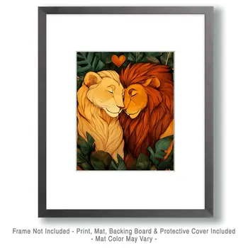 Lions #2 - Animals in Love Wall Art Prints – 8″x10″ Artwork for 11″x14″ Frame