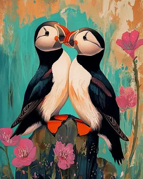 Puffins #1 - Animals in Love Wall Art Prints – 8″x10″ Artwork for 11″x14″ Frame