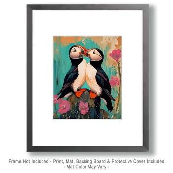 Puffins #1 - Animals in Love Wall Art Prints – 8″x10″ Artwork for 11″x14″ Frame