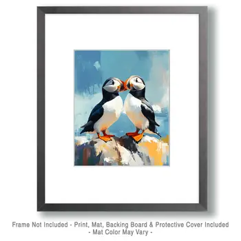 Puffins #2 - Animals in Love Wall Art Prints – 8″x10″ Artwork for 11″x14″ Frame