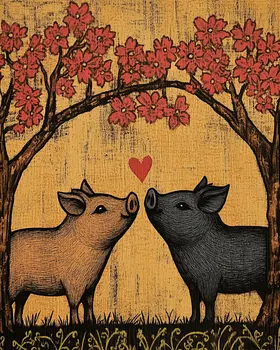 Pigs #5 - Animals in Love Wall Art Prints – 8″x10″ Artwork for 11″x14″ Frame