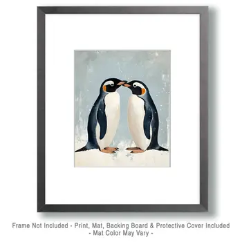 Penguins #1 - Animals in Love Wall Art Prints – 8″x10″ Artwork for 11″x14″ Frame