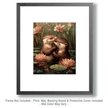 Otters #1 - Animals in Love Wall Art Prints – 8″x10″ Artwork for 11″x14″ Frame
