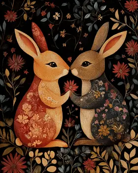 Rabbits #5 - Animals in Love Wall Art Prints – 8″x10″ Artwork for 11″x14″ Frame
