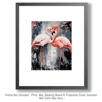 Pink Flamingos #2 - Animals in Love Wall Art Prints – 8″x10″ Artwork for 11″x14″ Frame