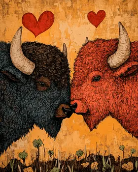 Bison #2 - Animals in Love Wall Art Prints – 8″x10″ Artwork for 11″x14″ Frame
