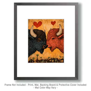 Bison #2 - Animals in Love Wall Art Prints – 8″x10″ Artwork for 11″x14″ Frame