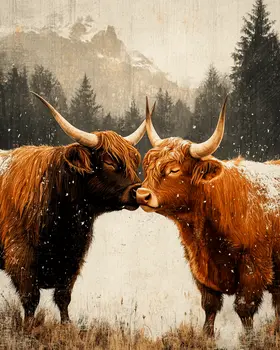 Highland Cow #1 - Animals in Love Wall Art Prints – 8″x10″ Artwork for 11″x14″ Frame