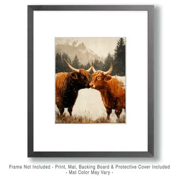 Highland Cow #1 - Animals in Love Wall Art Prints – 8″x10″ Artwork for 11″x14″ Frame