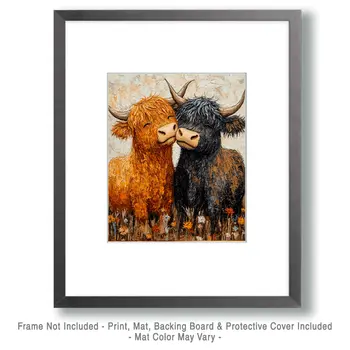 Highland Cow #2 - Animals in Love Wall Art Prints – 8″x10″ Artwork for 11″x14″ Frame